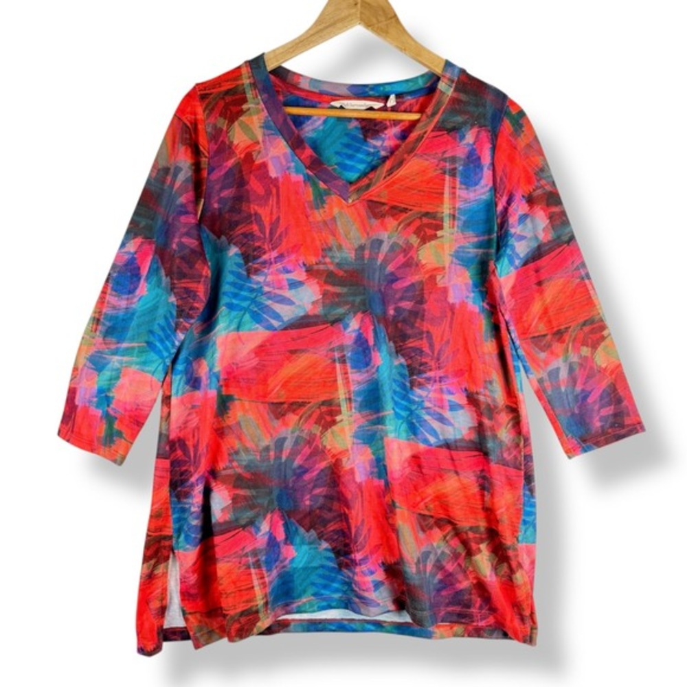 Soft Surroundings Floral‎ Tunic Top Size Medium Colorful Abstract Tropical Artsy